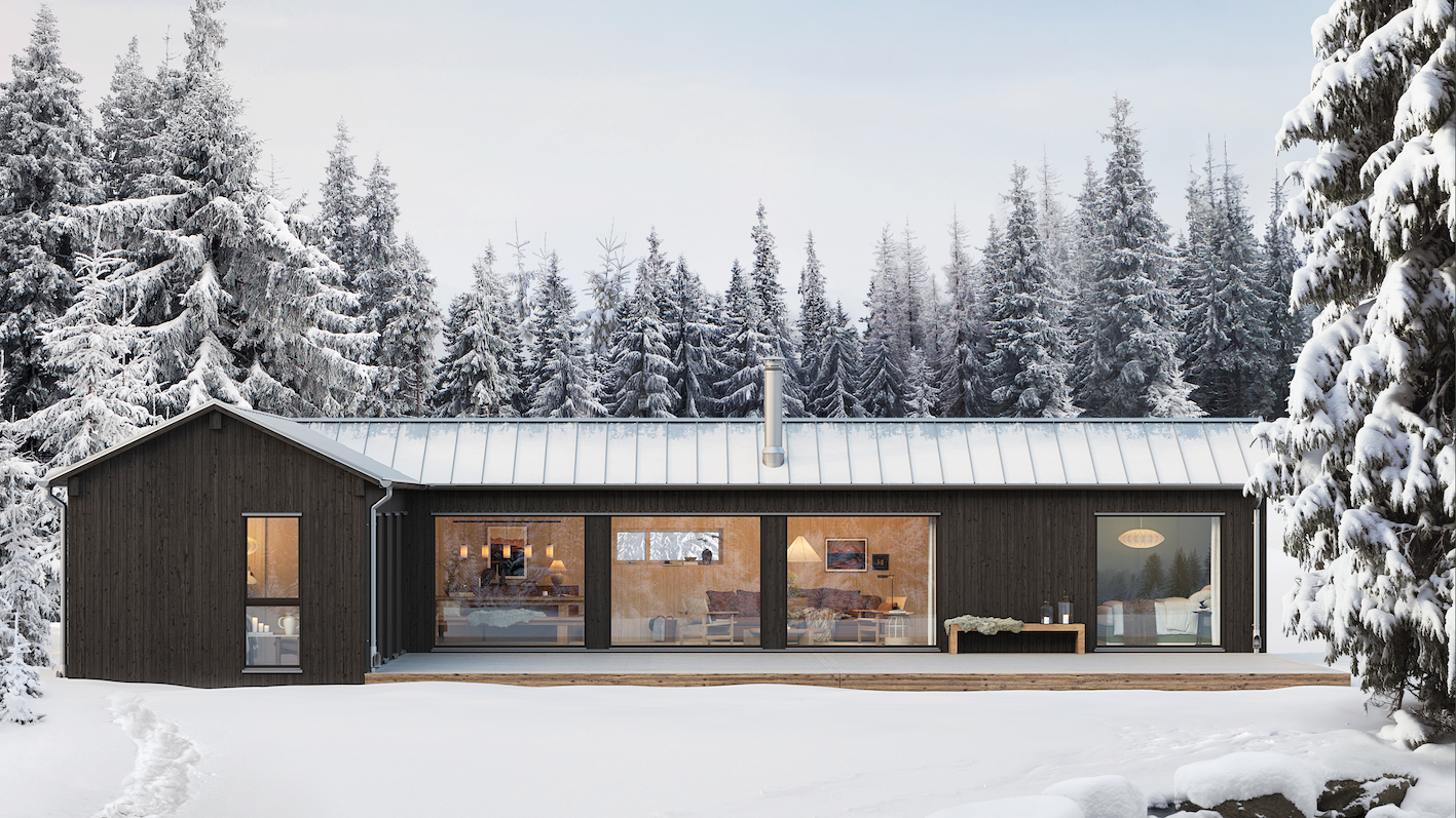 Fjällstuga i vintermiljö