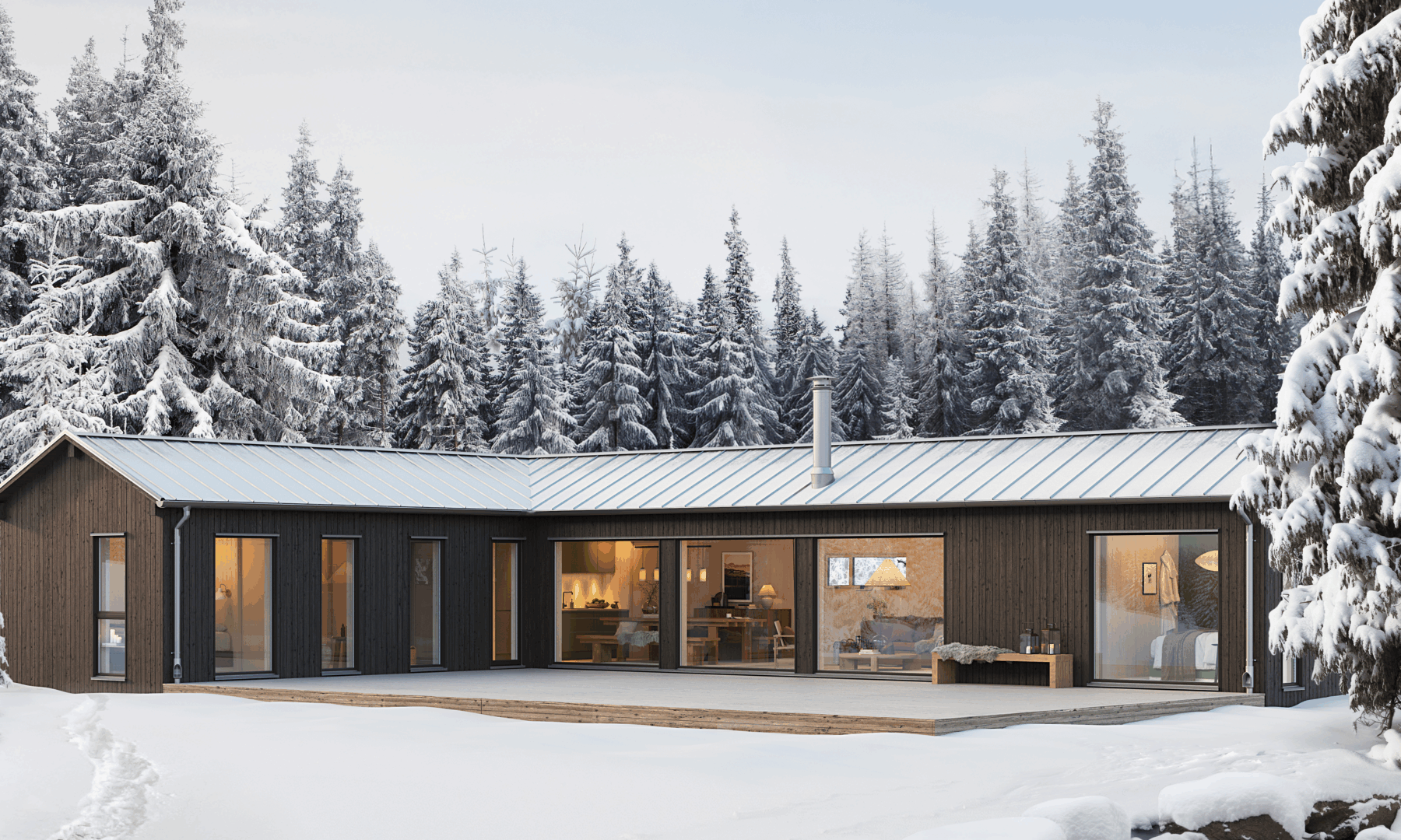 Fjällstuga i vintermiljö