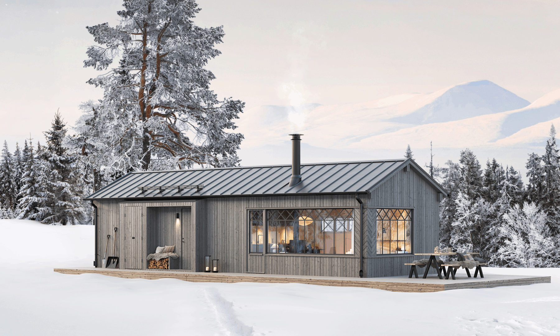 Grå fjällstuga 50 kvm